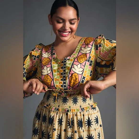 Farm Rio Natural Tropical Sunshine V-neck Maxi Dress 3X - Picture 5 of 16